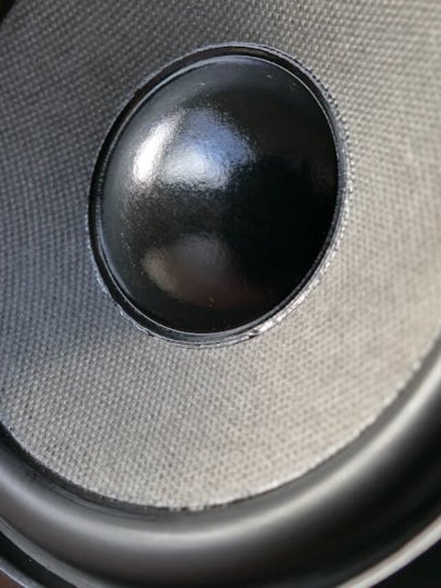 Detailed close-up of a modern speaker woofer cone showing texture and design.