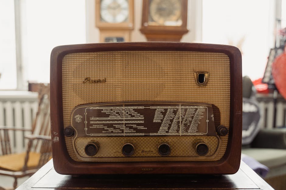 Classic wooden radio with dials, evoking nostalgia and retro style.